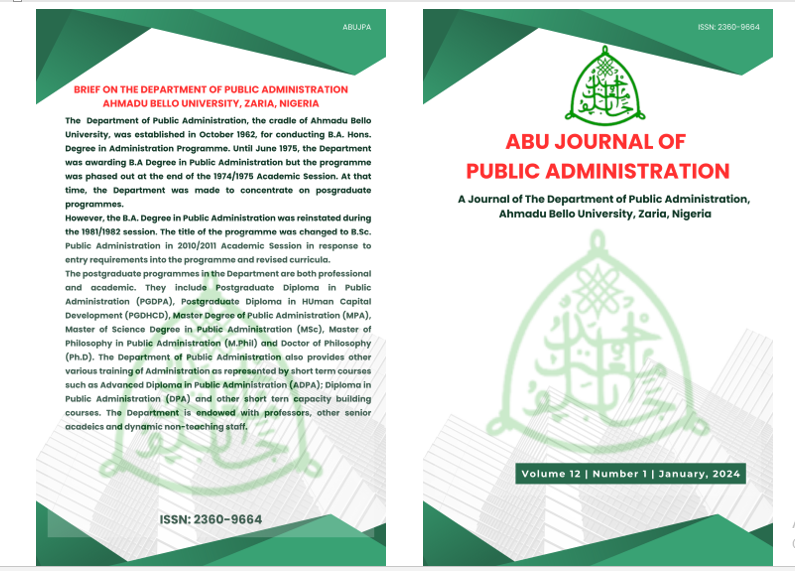 					View Vol. 12 No. 1 (2024): ABU Journal of Public Administration
				